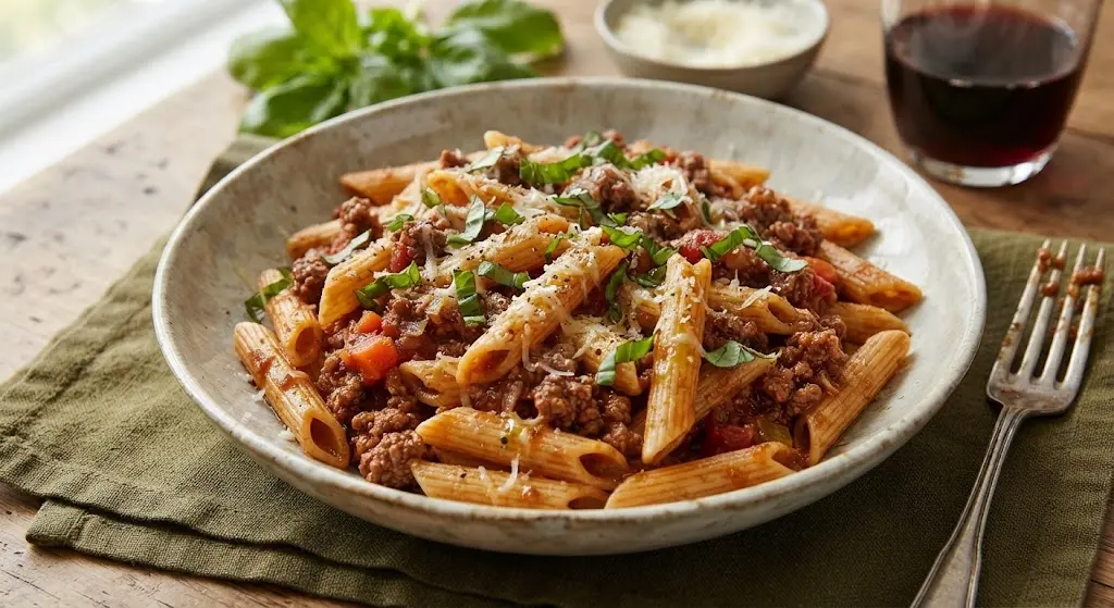 Beef Bolognese with penne